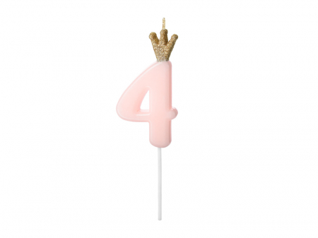 Articole Petrecere - Lumanare Cifra 4, roz, 9.5 cm