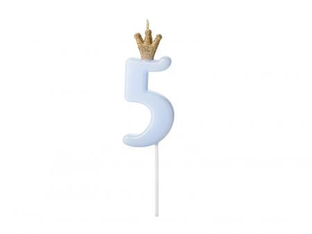 Petrecere 50 ani - Lumanare Cifra 5, albastru, 9.5 cm