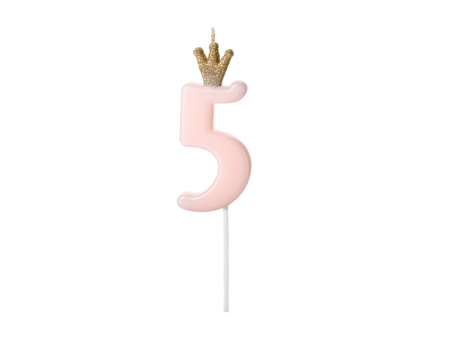 Petrecere 50 ani - Lumanare Cifra 5, roz, 9.5 cm