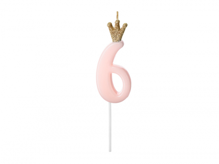 Lumanari - Lumanare Cifra 6, roz, 9.5 cm