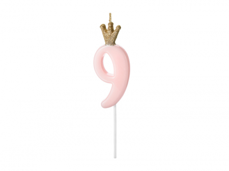 Lumanari - Lumanare Cifra 9, roz, 9.5 cm