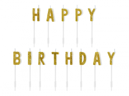 Botez - Set 13 Lumanari Happy Birthday, auriu, 2.5 cm