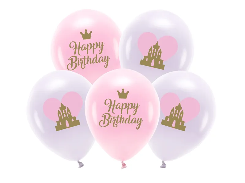 Baloane Latex - Set 5 Baloane Happy Birthday Printese, 26 cm