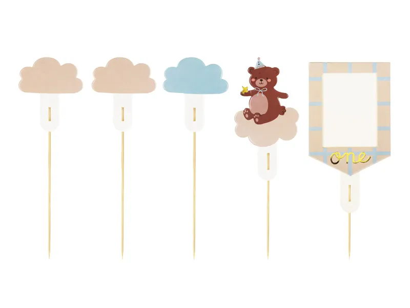 Accesorii Masa - Set 5 Decoratiuni Prajitura One, Ursulet, Mix