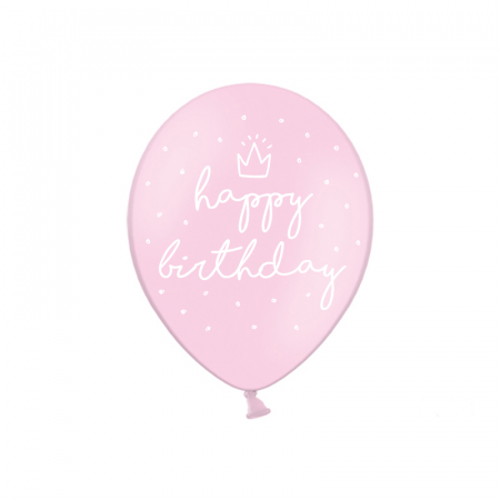 Set 6 Baloane Happy Birthday, Roz - 30 cm