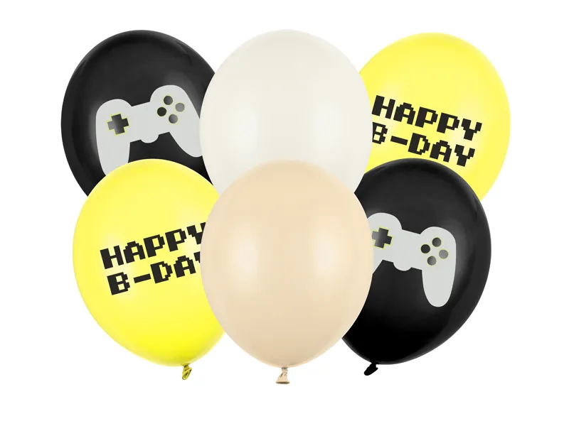 Game On - Set 6 Baloane Latex Happy B-day Gaming, 30 cm