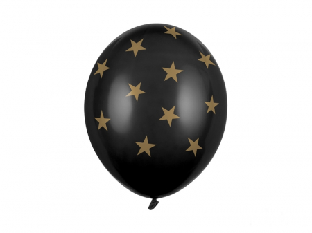 Baloane Latex - Set 6 Baloane negre cu stele - 30 cm