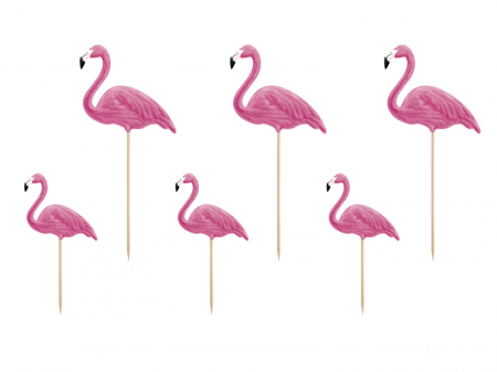 Petrecere Tropicala - Set 6 Decoratiuni Prajitura - Flamingo