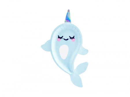 Petreceri Fete - Set 6 Farfurii Narwhal, 18.5 x 29 cm