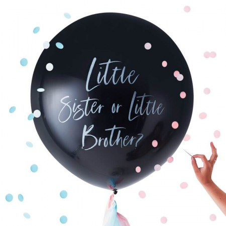 Balon cu Confetti Gender Reveal Little Sister or Little Brother, 90 cm [0]