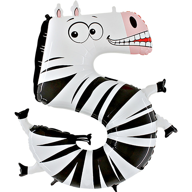 Balon Folie Cifra 5 Zebra, 102 cm