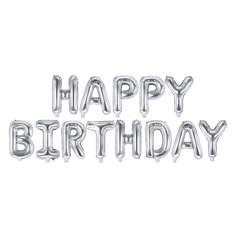 Baloane Folie Happy Birthday Argintiu - 340x35 cm