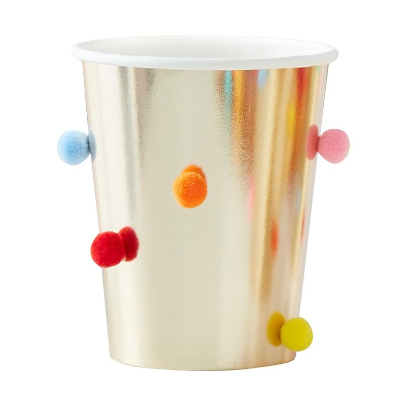 Set 8 Pahare Aurii cu Pompoane, 266 ml