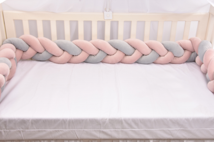 Aparatori impletite plus minky velvet, gri si roz pudra , 360 cm [2]