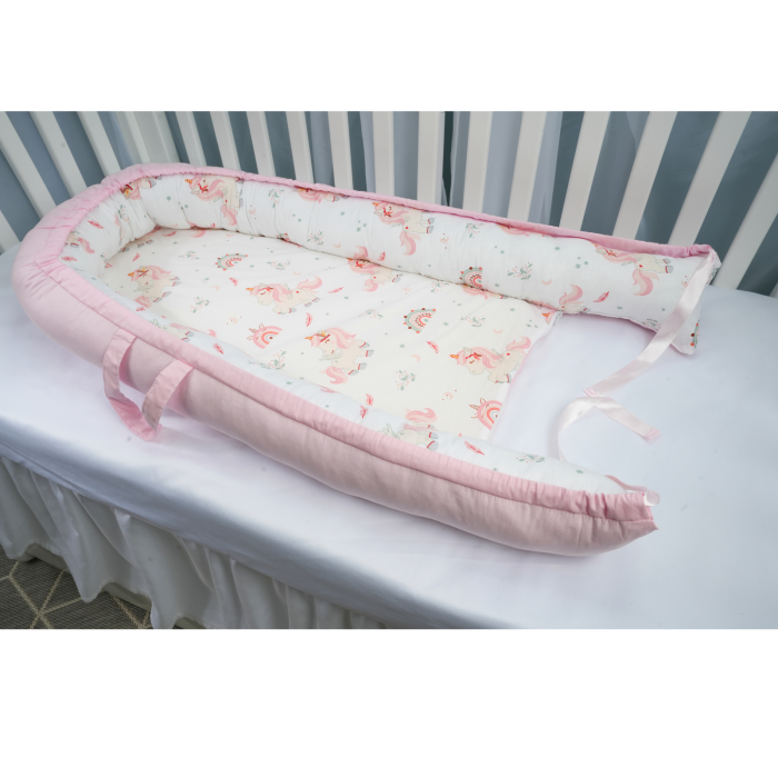 Babynest 0-6 luni bumbac 100% model unicorni si roz [5]