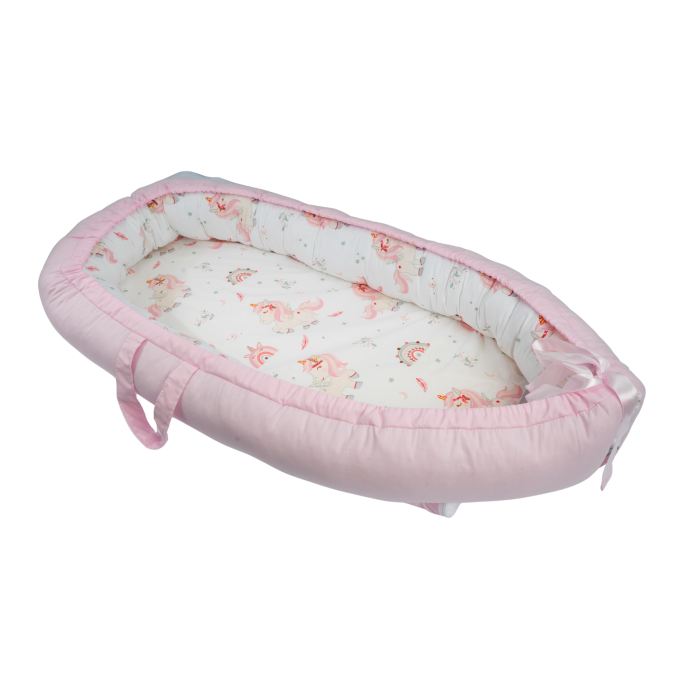 Babynest 0-6 luni bumbac 100% model unicorni si roz [1]