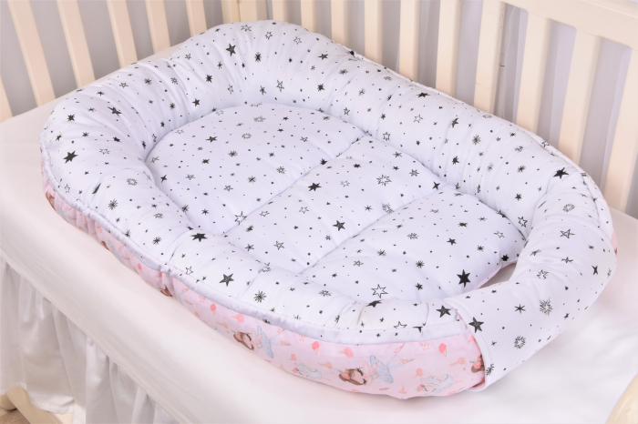 Babynest + salteluta suplimentara model Balerine roz si stelute [4]