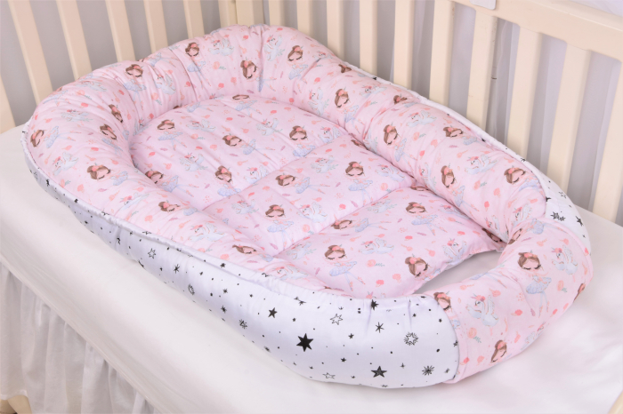 Babynest + salteluta suplimentara model Balerine roz si stelute [3]