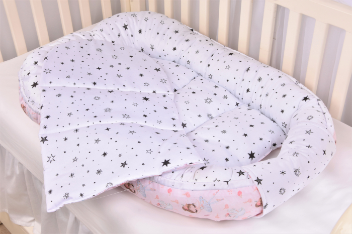 Babynest + salteluta suplimentara model Balerine roz si stelute [5]