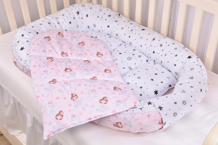 Babynest + salteluta suplimentara model Balerine roz si stelute [6]