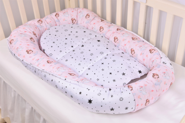 Babynest + salteluta suplimentara model Balerine roz si stelute [2]