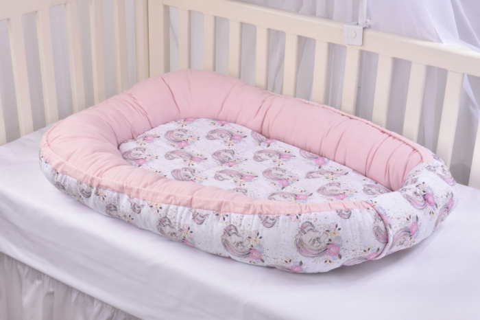 Set 3 piese babynest, paturica si pernuta model unicorni si roz [7]