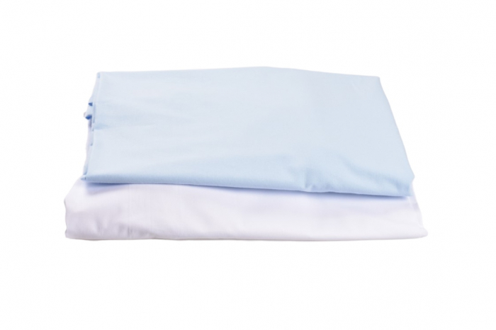 Set 2 cearsafuri bumbac 100% alb/bleu + protectie impermeabila patut 120x60 cm [2]