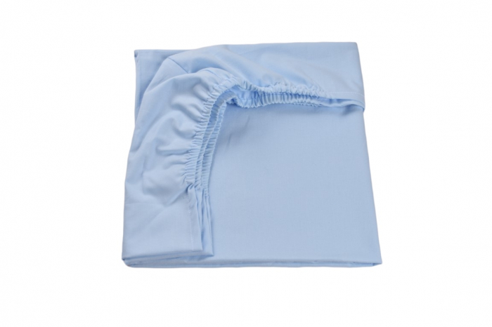 Set 2 cearsafuri bumbac 100% alb/bleu + protectie impermeabila patut 120x60 cm [6]