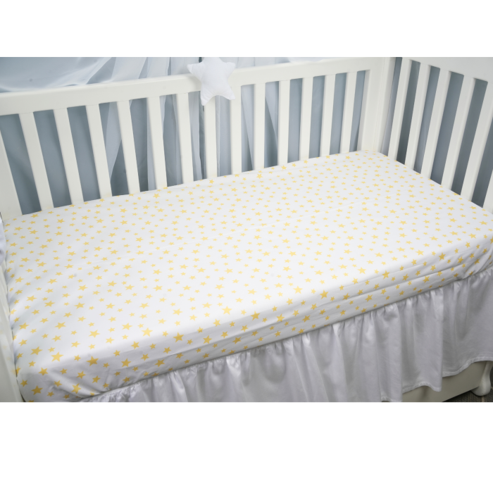 Cearsaf bumbac 100%, pătuț 140x70 cm, model steluțe galbene [2]