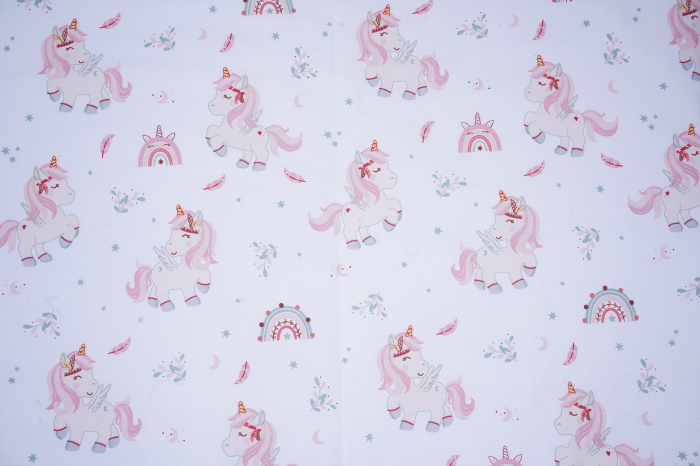 Cearsaf bumbac 100%, patut  bebelusi 140x70 cm, 0-3 ani, model unicorni roz [3]
