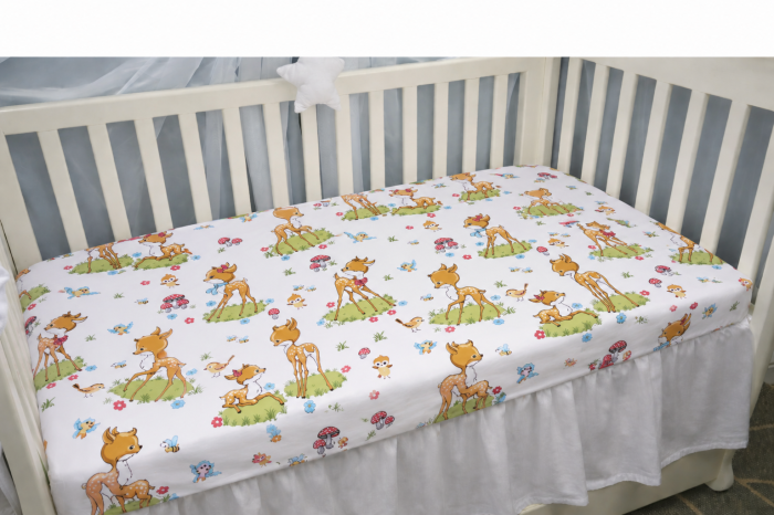 Cearșaf bumbac 100%, pătuț incastrabil grădiniță 140x60 cm, model căprioare [3]