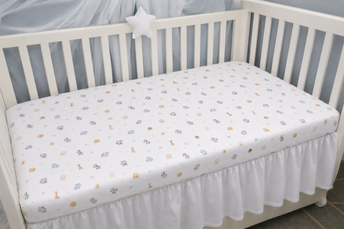 Cearșaf bumbac 100%, pătuț incastrabil grădiniță 140x60 cm, model cu animăluțe safari [3]