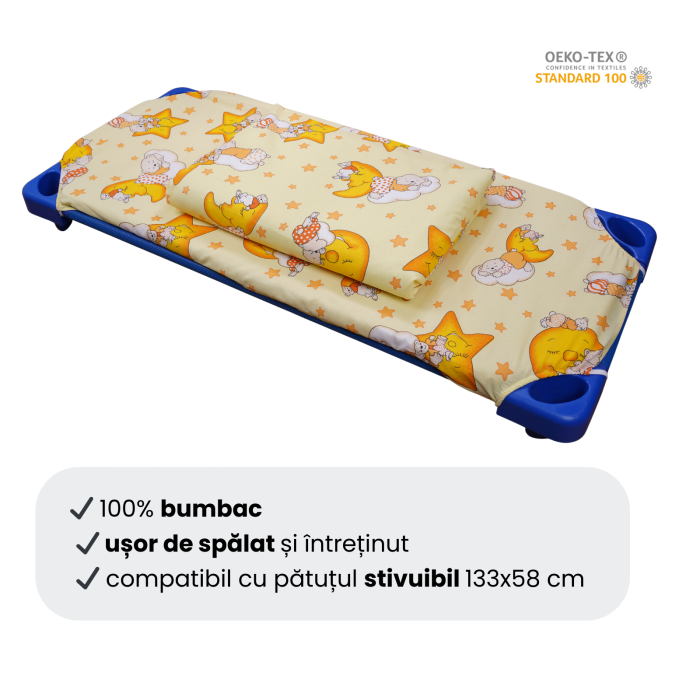 Cearsaf patut stivuibil bumbac 100% standard, model ursuleti pe fond galben [3]