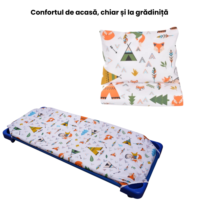 Cearșaf pătuț stivuibil grădiniță sau creșă 133x58 cm, bumbac 100%, model Animăluțe [2]
