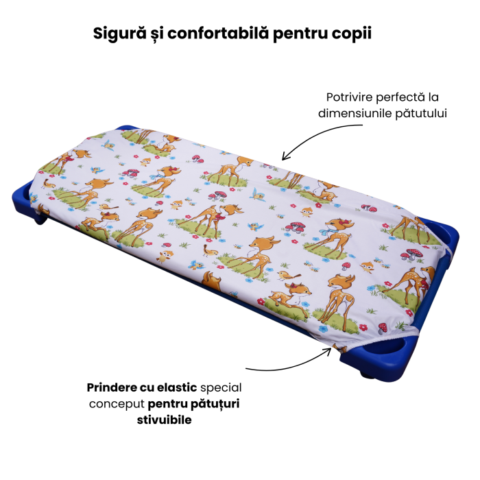 Cearșaf pătuț stivuibil grădiniță sau creșă 131x55 cm, bumbac 100%, model Căprioare [4]