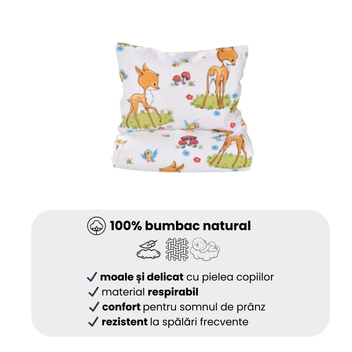 Cearșaf pătuț stivuibil grădiniță sau creșă 131x55 cm, bumbac 100%, model Căprioare [5]