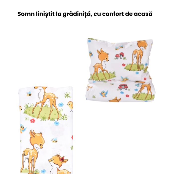 Cearșaf pătuț stivuibil grădiniță sau creșă 131x55 cm, bumbac 100%, model Căprioare [2]