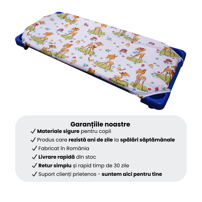 Cearșaf pătuț stivuibil grădiniță sau creșă 131x55 cm, bumbac 100%, model Căprioare [7]