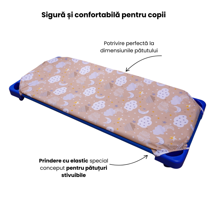 Cearșaf pătuț stivuibil grădiniță sau creșă 131x55 cm, bumbac 100%, model Norișori Maro [4]
