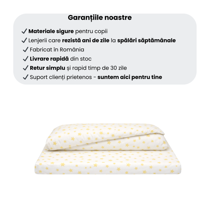 Cearșaf pătuț stivuibil grădiniță sau creșă 133x58 cm, bumbac 100%, model Steluțe galbene [3]