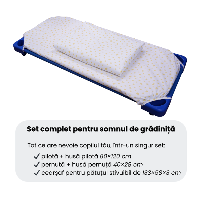 Cearșaf pătuț stivuibil grădiniță sau creșă 133x58 cm, bumbac 100%, model Steluțe galbene [4]