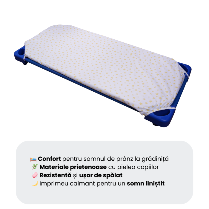 Cearșaf pătuț stivuibil grădiniță sau creșă 133x58 cm, bumbac 100%, model Steluțe galbene [2]