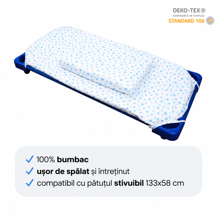 Cearsaf patut stivuibil gradinita sau cresa model stelute mici bleu [2]