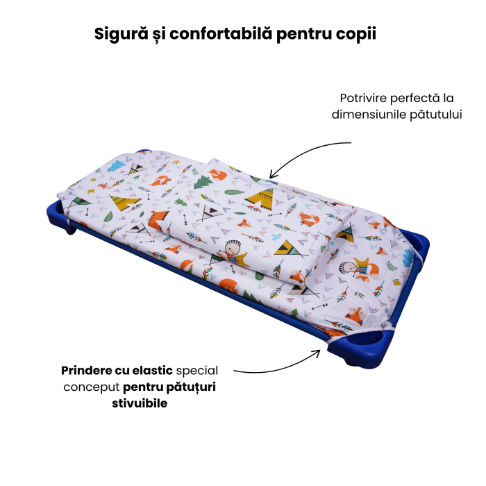 Cearșaf pătuț stivuibil grădiniță sau creșă 133x58 cm, bumbac 100%, model Animăluțe [5]