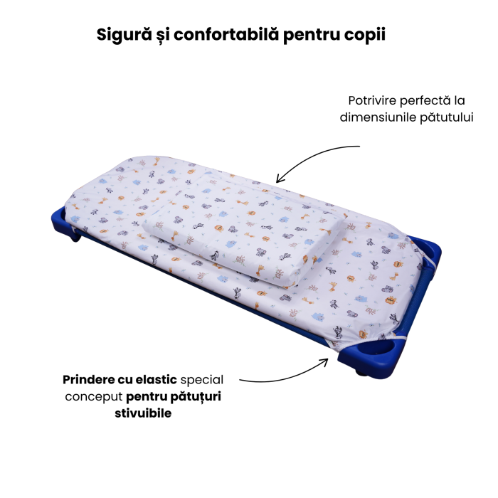 Cearșaf pătuț stivuibil grădiniță sau creșă 133x58 cm, bumbac 100%, model Animăluțe Safari [4]