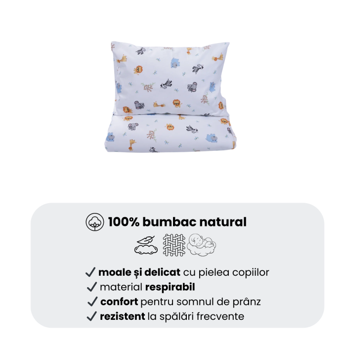 Cearșaf pătuț stivuibil grădiniță sau creșă 133x58 cm, bumbac 100%, model Animăluțe Safari [3]
