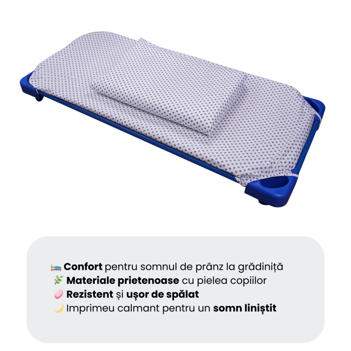 Cearșaf pătuț stivuibil grădiniță sau creșă 133x58 cm, bumbac 100%, model Bulinuțe gri [6]