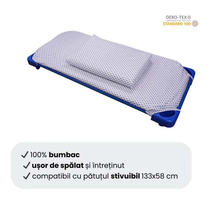 Cearșaf pătuț stivuibil grădiniță sau creșă 133x58 cm, bumbac 100%, model Bulinuțe gri [2]