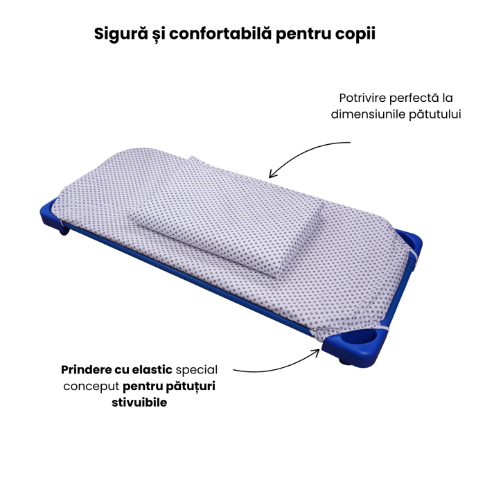 Cearșaf pătuț stivuibil grădiniță sau creșă 133x58 cm, bumbac 100%, model Bulinuțe gri [4]