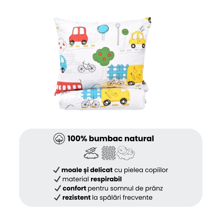 Cearșaf pătuț stivuibil grădiniță sau creșă 133x58 cm, bumbac 100%, model Mașinuțe [6]
